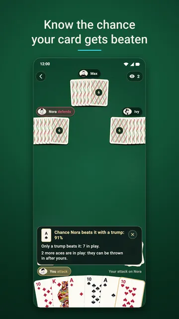 Game screen: the chance the defender beats your card with a trump