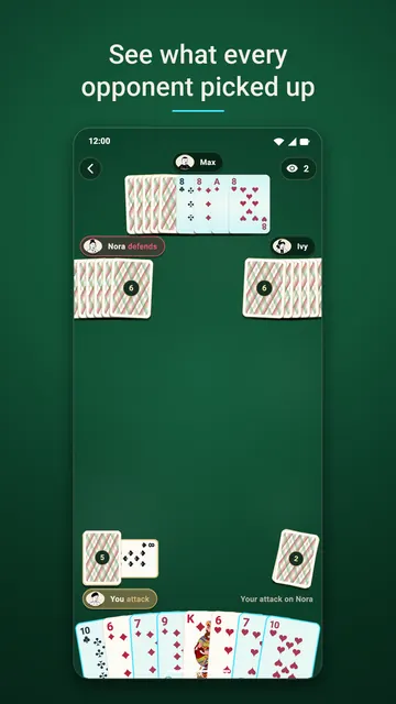 Game screen: the cards an opponent picked up are shown face up in their hand